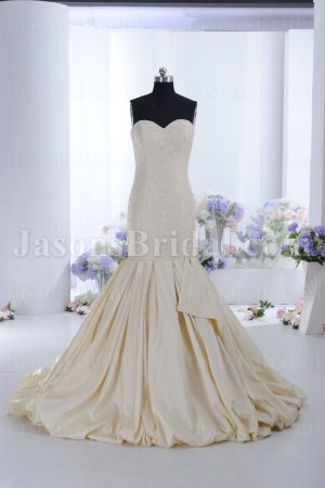 Glamorous Trumpet Sweetheart Allover Beaded Embroidered Bubble Hem Pick-up Sweep Train Pleated Taffeta Wedding Dresses