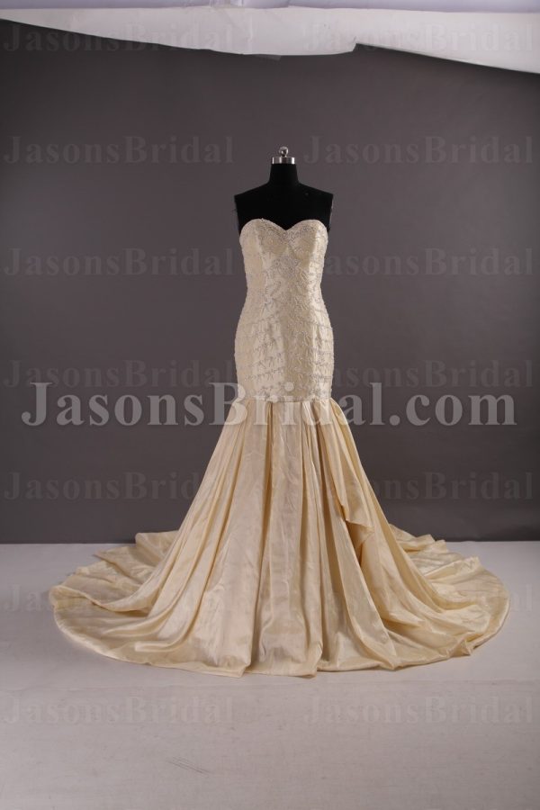 Glamorous Trumpet Sweetheart Allover Beaded Embroidered Chapel Train Pleated Taffeta Wedding Dresses