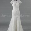 Fit-and-Flare Off-the-shoulder Bateau Low Back Floor Length Lace Wedding Dresses with Detachable Train