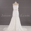 Elegant Trumpet Scalloped Strapless Adorned Floral Belt Sweep Train Lace Wedding Dresses