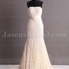 Elegant Champagne Trumpet Scalloped Strapless Adorned Floral Belt Sweep Train Lace Wedding Dresses