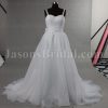 Ball Gown Double Spaghett Straps Sweetheart Lace Bodice Ruched Waistband Chapel Train Pleated Organza Wedding Dresses