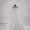 Ball Gown Sweetheart Beaded Appliques Ruched Waistband Chapel Train Satin Wedding Dresses with Long Sleeved Lace Bolero