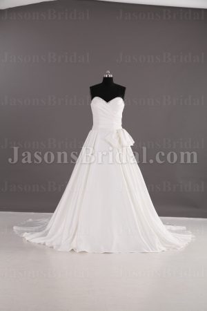 Princess A-line Beaded Sweetheart Asymmetrical Ruched Side Draped Sweep Train Pleated Satin Wedding Dresses