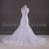 Glamorous Trumpet Appliqued Halter Allover Lace Overlay Chapel Train Tulle Lace Wedding Dresses