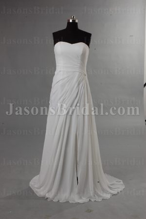 Sheath Sweetheart Asymmetrical Ruched Floor Length Pleated Chiffon Wedding Dresses