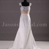 Fit-and-Flare Cap Sleeves Beaded Illusion Lace Bodice Ruched Belt Sweep Train Satin Wedding Dresses