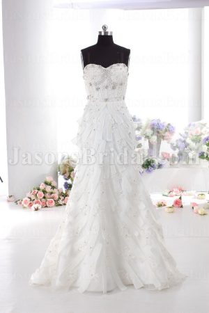 Trumpet Sweetheart Allover Beaded Jeweled Sweep Train Organza over Satin Wedding Dresses