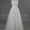 Elegant A-line Scalloped Sweetheart Lace Bodice Bowknot Belt Floor Length Tulle Wedding Dresses