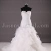 Ball Gown Sweetheart Beaded Asymmetrical Ruched Chapel Train Ruffled Organza Wedding Dresses