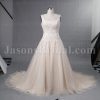 Ball Gown Sleeveless Square Neckline Beaded Appliques Chapel Train Tulle over Satin Wedding Dresses