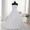 Dramatic Ball Gown Strapless Ruched Beaded Adorned Flowers Chapel Train Ruffled Organza Wedding Dresses