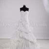 Fit-and-Flare Sweetheart Asymmetrical Ruched Adorned Flower Strapless Chapel Train Bustled Taffeta Wedding Dresses