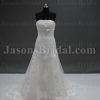 Fit-and-Flare Scalloped Strapless Beaded Allover Appliques Ribbon Sweep Train Lace Tulle over Satin Wedding Dresses