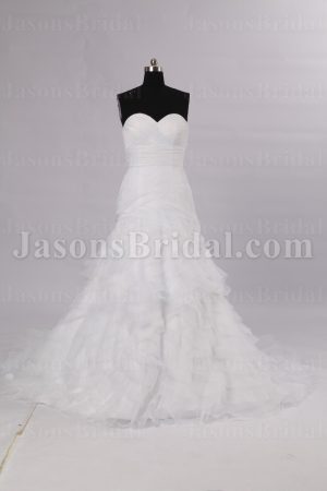 Fit-and-Flare Sweetheart Ruched Bodice Chapel Train Asymmetrical Layered Organza Wedding Dresses